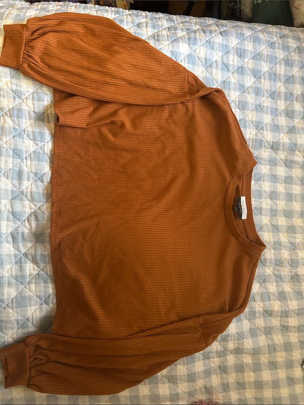 Eloquii Rust Crewneck Ribbed Cropped Top